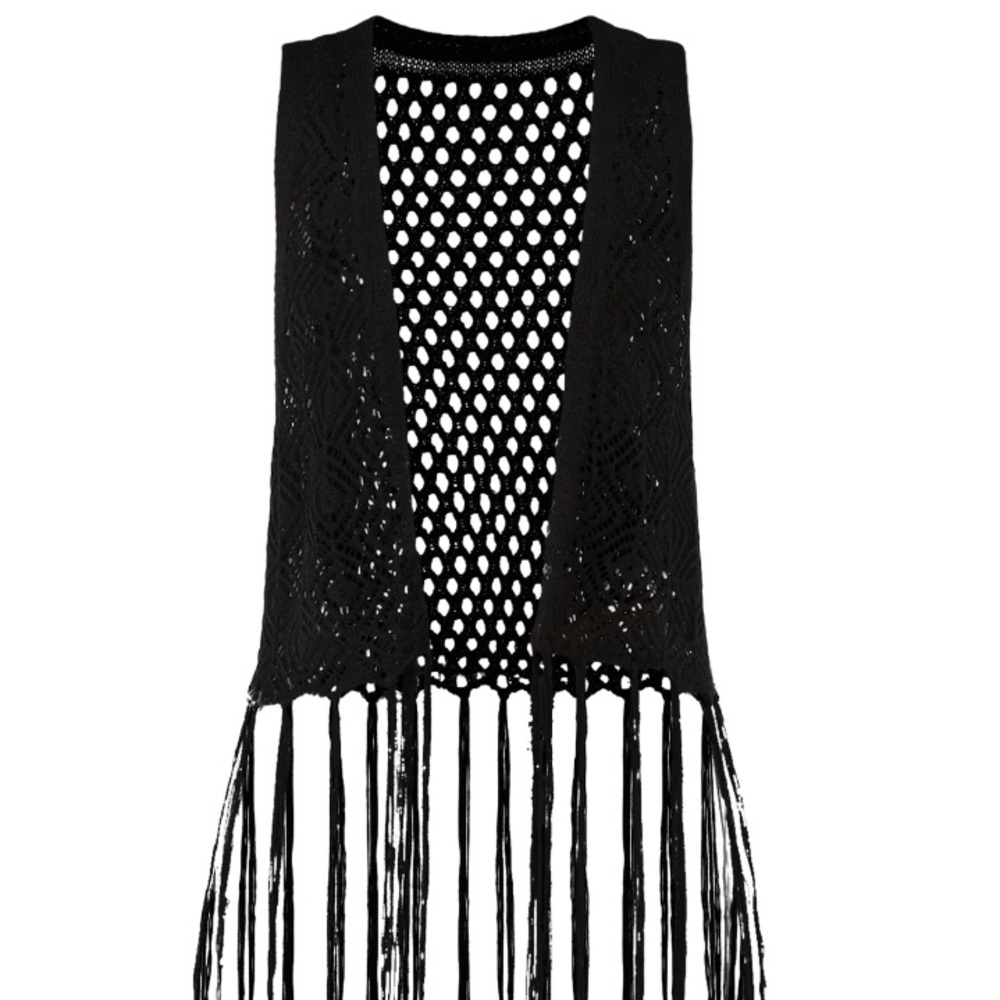 No Boundaries Women's Polyester Crochet Vest W/ Fringe